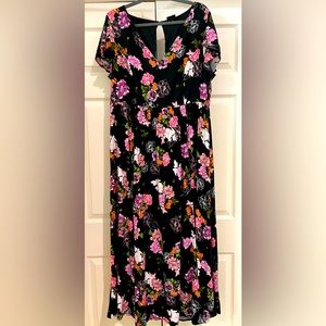 Torrid Brand Excellent Condition Black Long Floral Split Front Dress